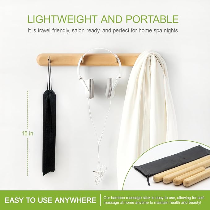 4PCS Solid Bamboo Massage Sticks & Guasha Set with Roller/Stick - 100% Bamboo Therapy Tools for Neck/Arm/Back/Legs/Full Body, Deep Tissue Massage, Muscle Relaxation, Body Shaping, Fatigue Relief-Ruum Studio Home