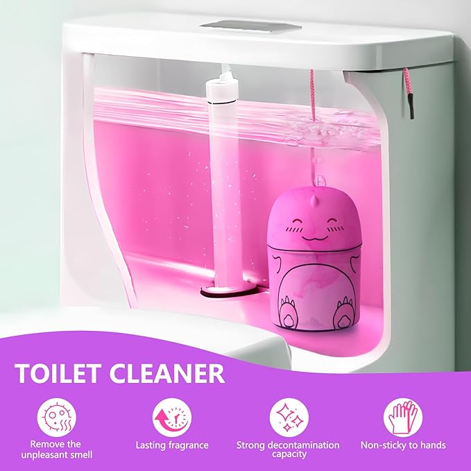 Toilet Bowl Cleaner-Cute Dinosaur-Shaped Toilet Bowl Cleaner Bottle Automatic Bathroom Toilet Tank Cleaner Easy-To-Use Septic Safe Toilet Cleaner in Bottle with Peach Scent (1, pink)-Ruum Studio Home