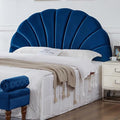 24KF Stunning Crown Design King Headboard, Upholstered Soft Velvet Petal Pattern Headboard King/CA King-6039-K-Navy-Ruum Studio Home
