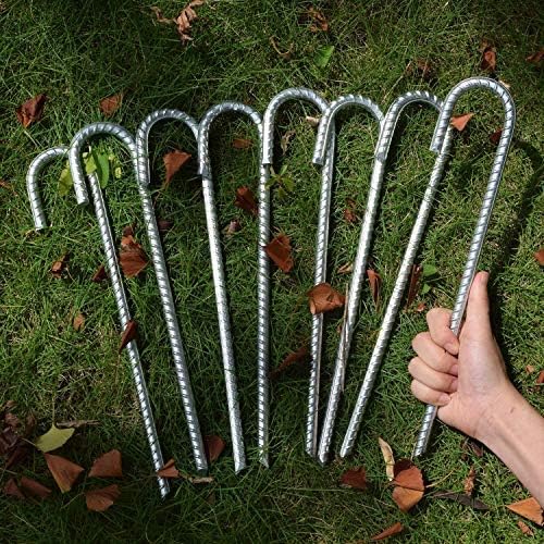 16 Inch 28 Pack Rebar Stakes, 3/8" Diameter J Hook Steel Ground Anchor Stakes, Heavy Duty Galvanized Tent Stakes, Metal Fence Stakes for Outdoor Decoration Yard Inflatables Gardening-Ruum Studio Home