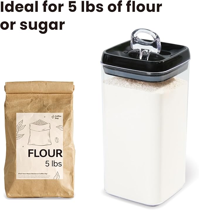 Felli Flip Tite Storage Container with Lid 6" XL Air Tight Ring Lock Top, Clear Acrylic Canister Set for Kitchen, Pet Cat Dog Food Treats, 5 lb Flour Sugar Pantry Organizer (Nest-L, Black)-Ruum Studio Home