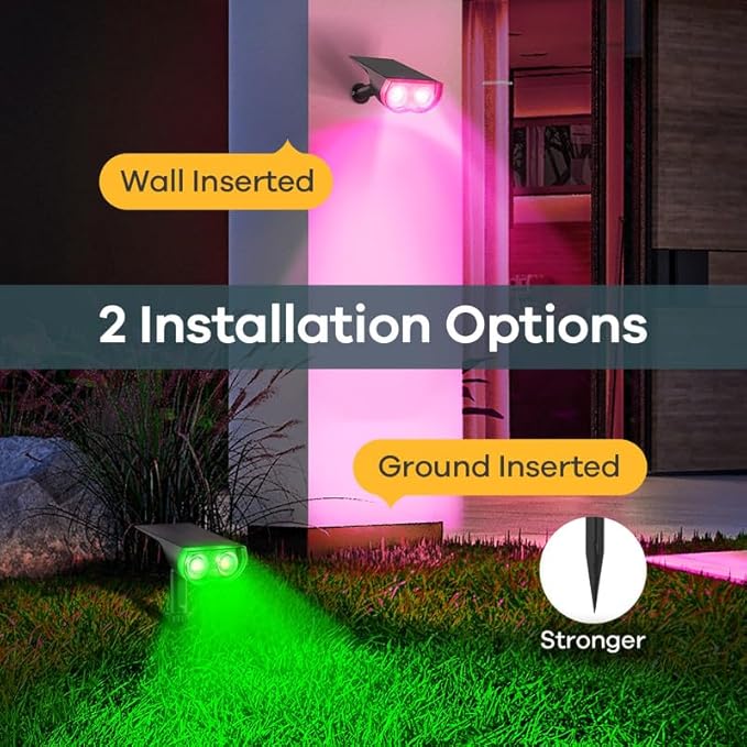 Linkind Solar Lights Outdoor Waterproof IP67, StarRay RGB Solar Spot Lights Outdoor, Color Changing Outdoor Solar Lights for Yard, Garden, Pathway, Decorations (Multicolor, 4 Pack)-Ruum Studio Home