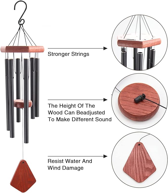 Small Wind Chimes for Outside, Wind Chimes Outdoor Tuned Soothing Melody, Wind Chime for Mom/Housewarming, Black WindChimes Outdoors Decoration.-Ruum Studio Home