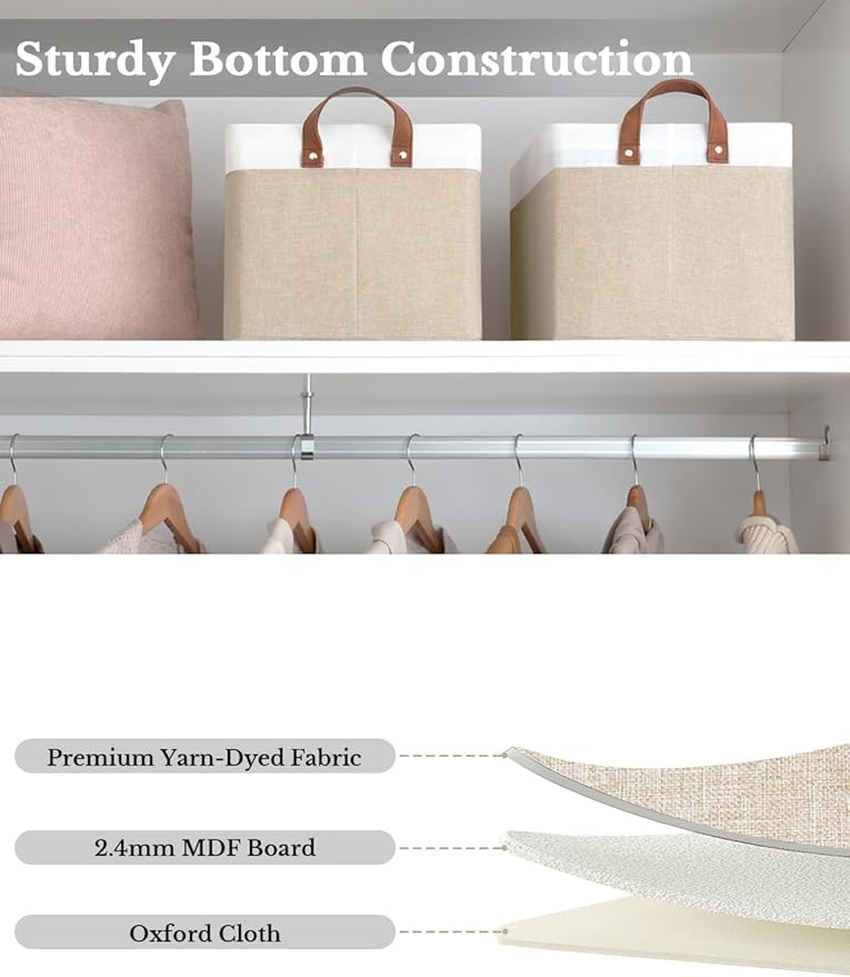 StorageWorks Storage Bins, Fabric Storage Bins for Shelves, Large Storage Baskets with Metal Frame, Closet Baskets and Bins with Handles, Brown and White, 2-Pack-Ruum Studio Home