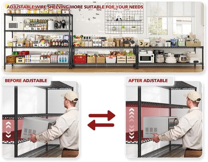 REIBII 55.5''W Storage Shelves 2500LBS Wire Shelving Rack with Wheels 75.6" H Heavy Duty Shelving Unit Adjustable Metal Shelves for Storage Rack Shelving for Kitchen Pantry 2PCS-Ruum Studio Home