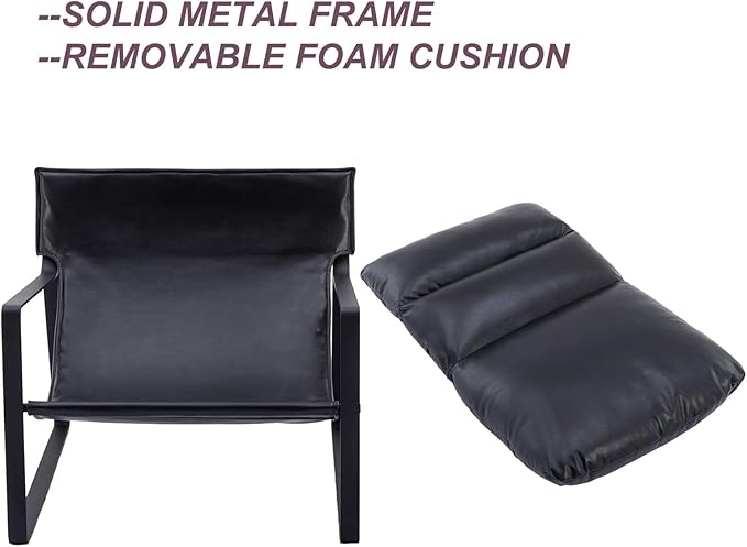 DUOMAY Mid-Century Accent Chair Armchair, Comfy PU Leather Leisure Chair Lazy Chair with Metal Leg for Living Room Bedroom Office Apartment, Black-Ruum Studio Home