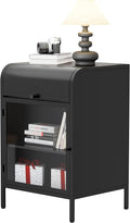 Modern Metal Side Tables, End Tables with Glass Door, 2-Tier Nightstands with Storage Shelves, Accent Table, Slim Sofa Table for Living Room, Bedroom (1, Black)-Ruum Studio Home