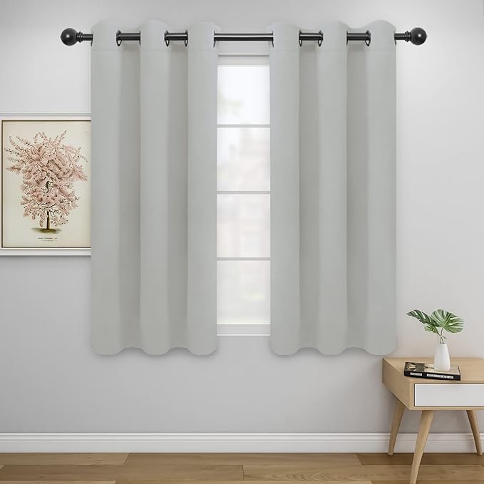 Easy-Going Blackout Curtains for Bedroom, Solid Thermal Insulated Grommet and Noise Reduction Window Drapes, Room Darkening Curtains for Living Room, 2 Panels (42x54 in, Greyish White)-Ruum Studio Home