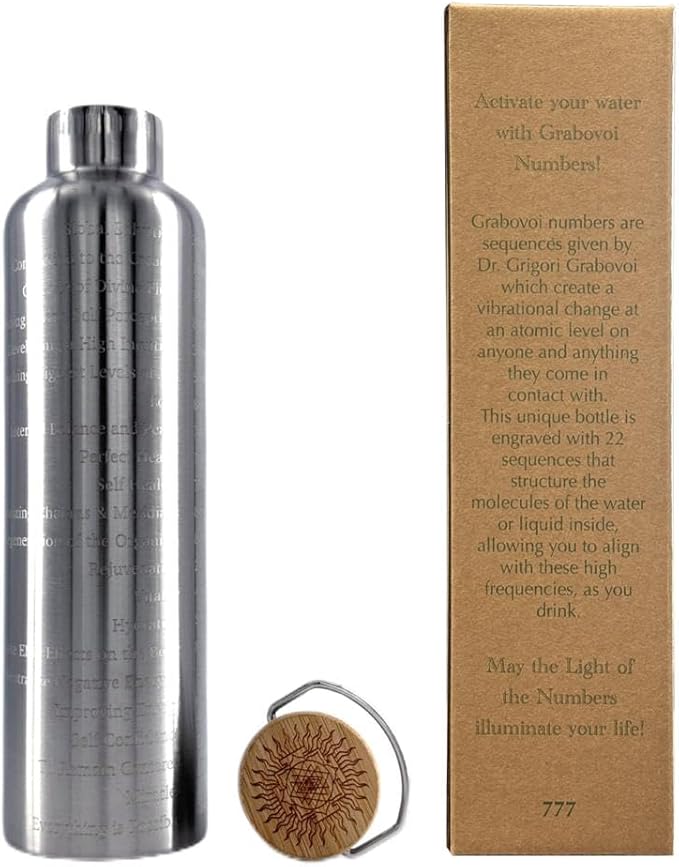 SANA Numerana Grabovoi Water Bottle 1L (34 oz), Water Activator Bottle with Engraved Grabovoi Numbers, Double layerd bottle, Health Focused (2.0 Version)
