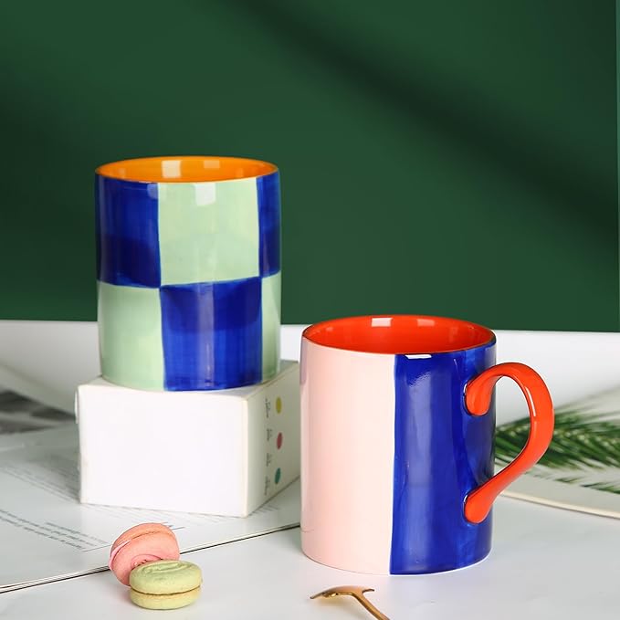 Koja Colorful Hand Painted 16 oz. Porcelain Ceramic Mugs Set. Service for 4.-Ruum Studio Home