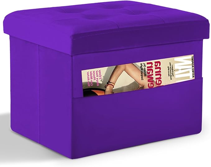 LINMAGCO Storage Ottoman Folding Foot Stool Foot Rest with Side Pocket Modern Ottoman with Storage Short Sofa Stool Velvet 17x13x13(Purple)-Ruum Studio Home