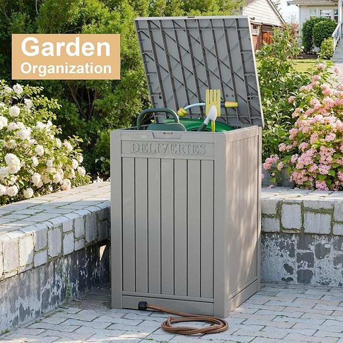 DRATO 48 Gallon Package Delivery Box, Large Lockable Storage Box, Double-Wall Resin Outdoor Package Delivery and Waterproof Deck Box for Porch, Patios-Ruum Studio Home