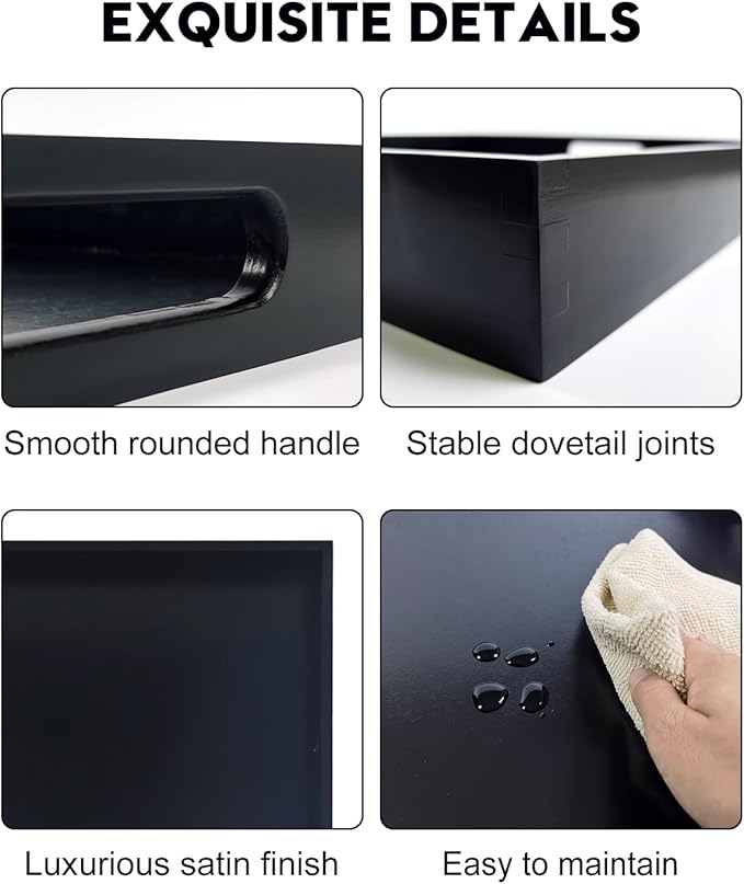 20 Inches Square Wooden Ottoman Tray Black, Large Wood Serving Tray with Handles for Living Room, Serving Food Breakfast, Ottoman Coffee Table Couch Sofa Kitchen-Ruum Studio Home