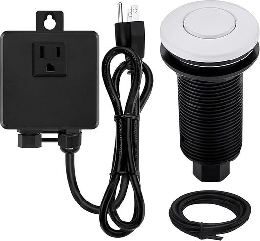 Garbage Disposal SinkTop Air Switch Kit,White with Long Button,Brass Made Cover,White-Ruum Studio Home