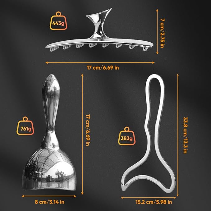 ONUEMP 5-in-1 Stainless Steel Therapy Massage Tools, Gua Sha Scraping Fascia Massage, Maderoterapia Kit Colombiana for Lymphatic Drainage, Cellulite Remover, Ice Body Sculpting-Ruum Studio Home