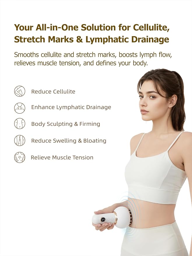 Lymphatic Drainage Massager & Anti Cellulite Massage Tool, Helps Reduce Stretch Marks & Cellulite, for Legs, Arms & Belly, Body Sculpting Machine with Microcurrent, Light, Heat & Vibration-Ruum Studio Home