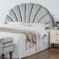 24KF Stunning Crown Design King Headboard, Upholstered Soft Velvet Petal Pattern Headboard King/CA King-Gray-Ruum Studio Home