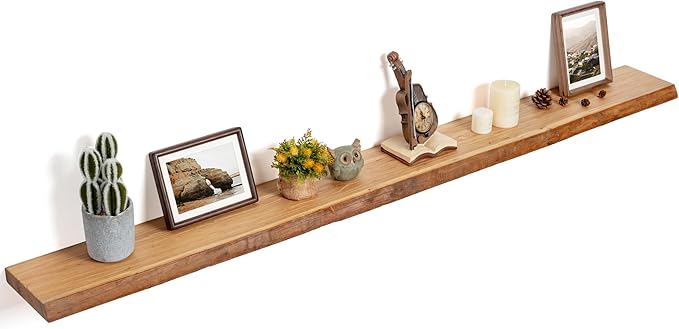 Floating Shelves for Wall Decor, Rustic Solid Elm Wood Live Edge Floating Shelves Wall Mounted, Wall Shelves with Invisible Bracket for Living Room Bathroom Bedroom Kitchen, 72 Inch, Natural-Ruum Studio Home