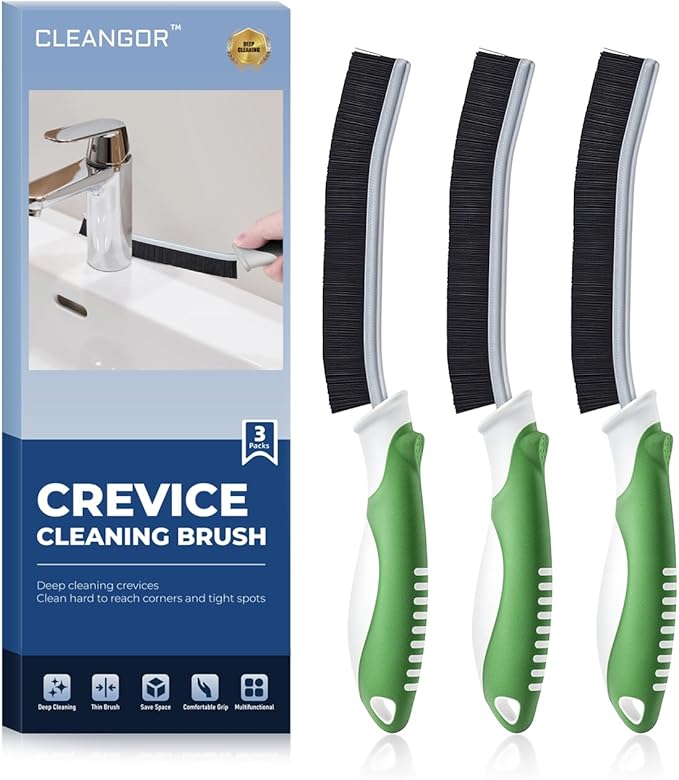 Crevice Cleaning Brushes, Scrub Brush for Hard to Reach Small Space, Home Essentials, Cleaning Supplies, Cleaning Tools for Household Use, Bathroom, Shower, Kitchen, Toilet, Window (3, Green)-Ruum Studio Home