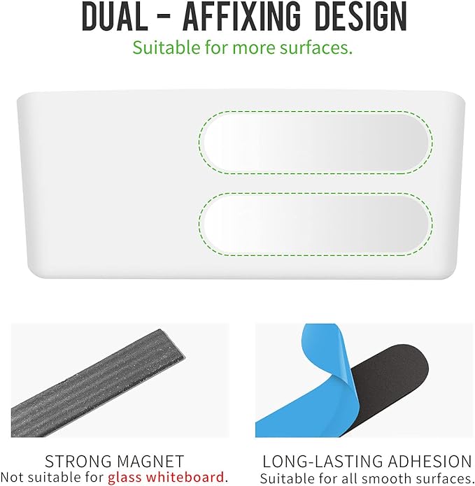loukin Magnetic and Adhesive Marker Holder, Dry Erase Accessory Tray, Magnetic Storage Organizer for Whiteboard, Glass or Refrigerators (White)-Ruum Studio Home
