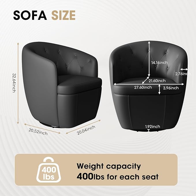 360° Swivel Leather Accent Chair, Modern Barrel Club Chair with Leather Upholstery and Sturdy Base, Comfortable Armchair for Living Room, Bedroom, Reading Nook, Brown-Ruum Studio Home