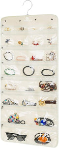 Freegrace Hanging Jewelry Organizer Revolving Hanger - Secure Zipper Closure - 25 Pockets,23 Hooks - Foldable Storage & Display Solution - For All Jewelry & Bijoux (Beige)-Ruum Studio Home