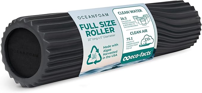 Oceanfoam Tidal Roller - Charcoal - Muscle Massage Foam Roller for Back Pain & Stretching - Firm and Ergonomic Wide Wave Textured - Yoga, Athletics, & Wellness - Full Size, 20" x 5"-Ruum Studio Home