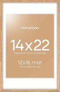 Homeforia 14x22 Picture Frame Wood, High End Natural Oak 14x22 Light Wooden Poster Frame with Mat 12x16, 14 x 22 Frames Matted to 12 x 16 Photo, 22x14 Hanging Frame, Tempered Glass, Wall Kit, Set of 1-Ruum Studio Home