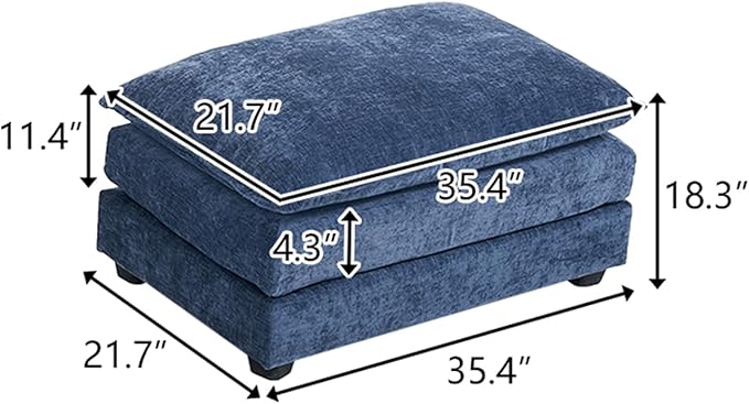 Karl home Modular Ottoman for Sectional Sofa, Chenille Comfy Upholstered Furniture for Living Room, Apartment, Studio, Office, (Ottoman, Dusty-Blue)-Ruum Studio Home