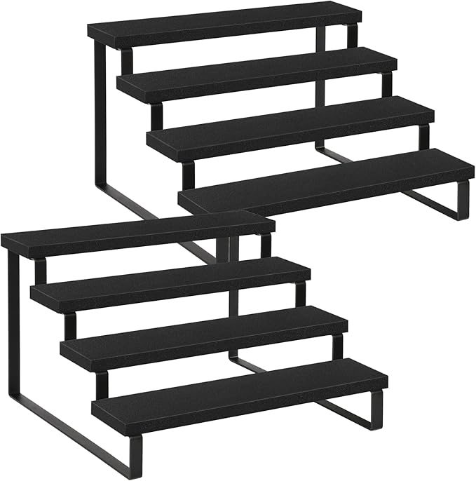YINMIT Wooden Display Riser Stand, Tiered Perfume and Cologne Organizer Stand, 4 Tier Spice Rack Organizer, Rustic Display Shelf for Candles (4 Tier,2Pack,Black)-Ruum Studio Home