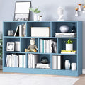 IOTXY Open Shelf Low Bookcase - Wooden 3-Tier Floor Standing Display Cabinet Organizer with Base, 10 Cubes Short Horizontal Bookshelf in Bright Blue-Ruum Studio Home