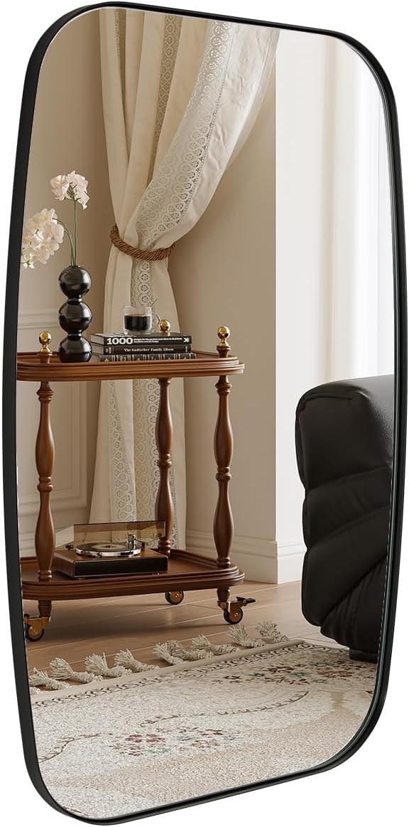 ANDY STAR Black Mirror for Bathroom, 28x36 Inch Stainless Steel Metal Frame Oblong Bathroom Mirror for Vanity, 1’’ Deep Wall Mounted Vertically/Horizontal-Ruum Studio Home