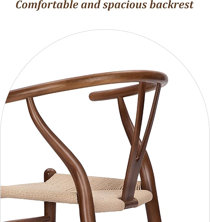 Wishbone Chair Natural Solid Wood Dining Chair/Hans Vegner Y Chair Rattan and Wood Accent Armrest Chairs Set of 4 (Ash Wood - Walnut)-Ruum Studio Home