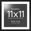 Homeforia 11x11 Black Wood Frame, High-End Oak 11 x 11 Square Picture Frames with Mat 9 by 9 inch Photo, 11by11 Wooden Frame Matted to 9x9 Art, Wall Hanging Frames, Tempered Glass, Wall Kit, Set of 1-Ruum Studio Home