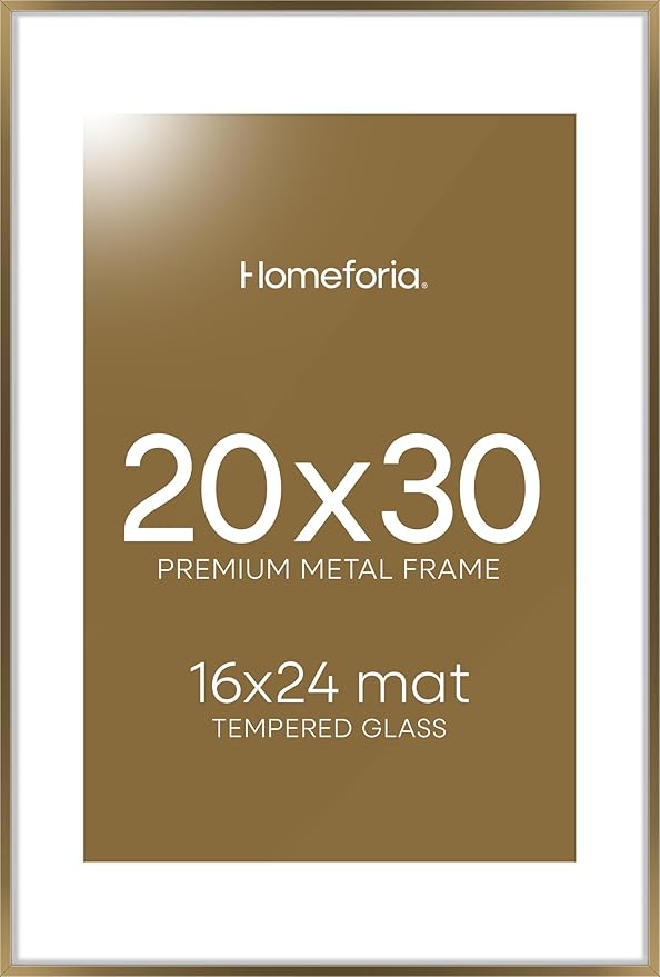 Homeforia 20x30 Picture Frame Bronze, High End Metal 20 x 30 Large Poster Frames with Mat 16 by 24 for Photo, 20x30 Brass Frame Matted to 16x24, 30x20 Hanging Frame, Tempered Glass, Wall Kit, Set of 1-Ruum Studio Home