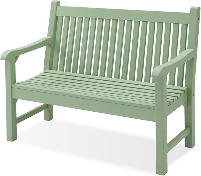 Psilvam Garden Bench, 2-Person Poly Lumber Patio Bench, All-Weather Outdoor Bench That Never Rot, Memorial Bench, Suit for Garden, Porch and Park (Green)-Ruum Studio Home