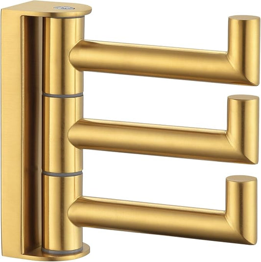 Angle Simple 3 Arms Towel Hook Brushed Gold, 304 Stainless Steel Swivel Triple Towel Holder, Folding Bathroom Hook, Wall Mount-Ruum Studio Home
