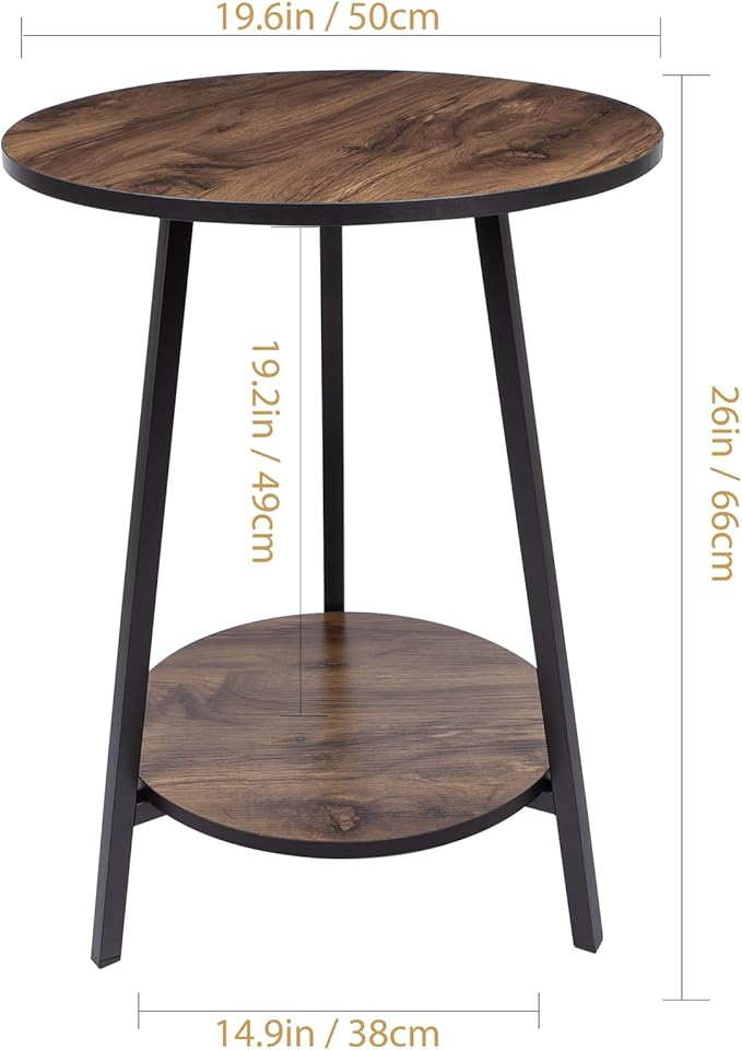 Side Table - Round Accent End Tables - Vintage Wood Color Tables for Sofa Living Room Bedroom Bedside Coffee Small Spaces - Waterproof Metal Frame, Scratch-Resistant - Easy Assembly-Ruum Studio Home