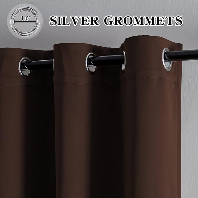 Blackout Curtains 72 Inch Length for Bedroom, Thermal Insulated Blackout Curtains 2 Panels Set, Solid Grommet Privacy Room Darkening Drapes for Living Room Windows(W52 x L72, Chocolate)-Ruum Studio Home