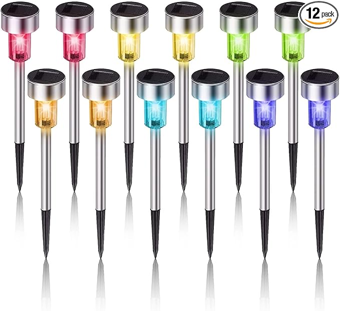 Solar Lights Outdoor Waterproof, Stainless Steel LED Landscape Lighting, Solar Garden Lights Solar Powered, Outdoor Solar Lights for Yard, Pathway, Walkway, Patio , Lawn - 12 Pack ( Multicolor )-Ruum Studio Home