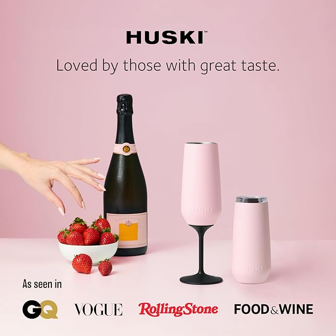 Huski Champagne Flute | NEW | Award-winning Design with Detachable Stem | Premium Stainless Steel Champagne Glass with Lid | Triple Insulated Tumbler | 8oz Capacity | Great Gift (Stone Grey)-Ruum Studio Home