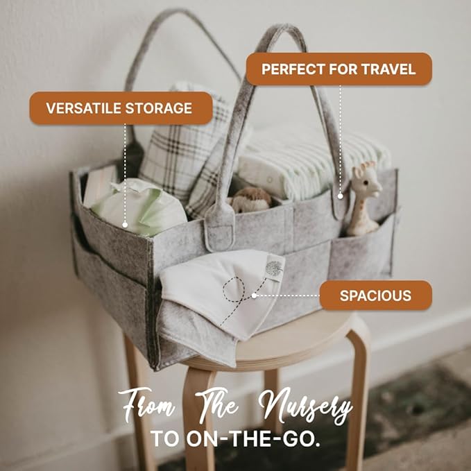 Parker Baby Co. Diaper Caddy - Nursery Storage Bin and Car Organizer for Diapers and Baby Wipes - Oatmeal, Large-Ruum Studio Home