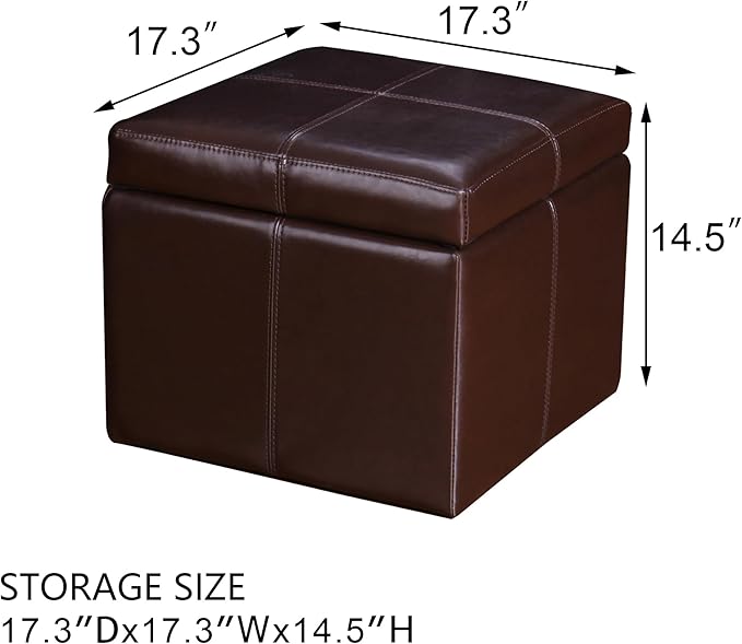 Adeco 17.7" Leather Cube Storage Brown Ottomans for Living Room-Ruum Studio Home