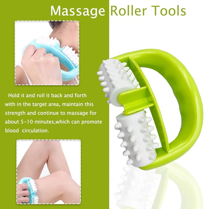 Cellulite Massage, Manual Roller Massage with Two-Wheel Massage Handle,Relax Muscles to Relieve Stress,Increases Blood Circulation,Apply to Arm/Shoulder/Leg/Back/Buttocks/Abdomen(Green)-Ruum Studio Home