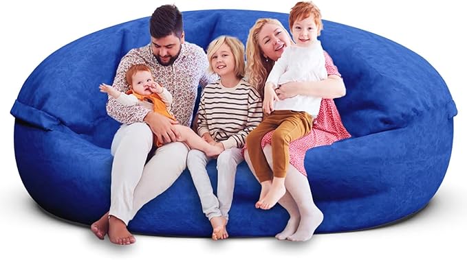 Bean Bag Chair for Adults 7FT,Soft Removable Cover for Teens/Girls Bedroom,Fluffy Giant Round Floor Beanbag Lounger Chairs (No Filler,Sapphire)-Ruum Studio Home