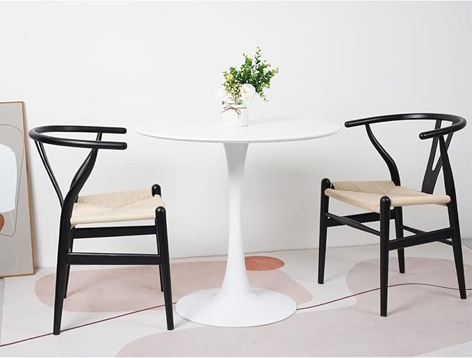 Tomile Solid Wood Wishbone Chair Y Chair Mid-Century Armrest Dining Chair, Hemp Seat (Ash Black + Natural Rope, Pack of 4)-Ruum Studio Home