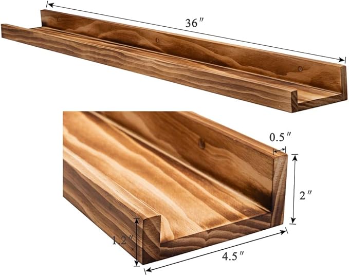 AZSKY Rustic Wood Floating Shelves for Nursery Books Long Wall Bookshelf Photo Picture Ledge Shelf with Lip Wall Shelf for Kids Bedroom Bathroom Living Room Office Frames 36 Inches Set of 2-Ruum Studio Home