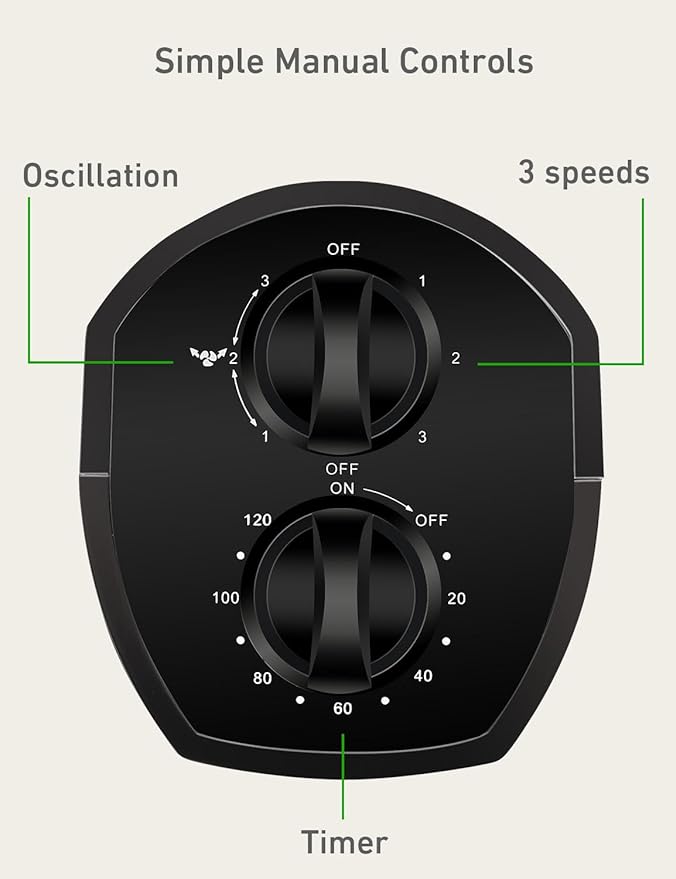 Holmes 31" Manual Tower Fan, 70° Oscillation, 3 Speeds, 2-Hour Auto Shut-Off Timer, Adjustable Vents, Compact and Slim Profile, Carry Handle, Ideal for Cooling your Home, Bedroom or Office, Black-Ruum Studio Home
