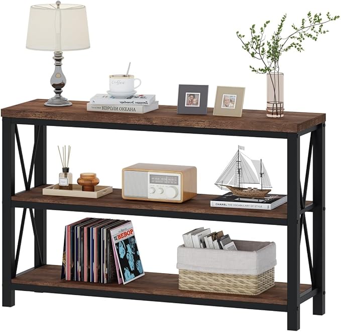 BON AUGURE Rustic Entryway Table, Farmhouse Hallway Table, Console Tables for Entryway, 3 Tier Sofa Tables for Living Room, Industrial Entry Table (47 Inch, Rustic Oak)-Ruum Studio Home