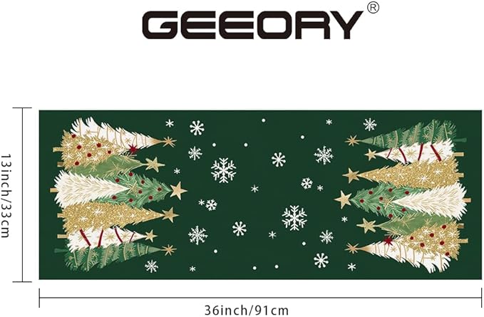 GEEORY Christmas Table Runner 13x36 Inch, Xmas Trees Snowflakes Holiday Decorative Farmhouse Table Decoration for Kitchen Dinning, Indoor Outdoor Dinner Party Decor (Green) GT152-36-Ruum Studio Home